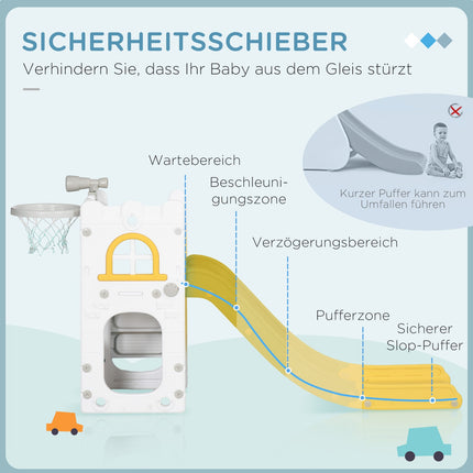 Kinder-Rutsche, 4 in 1, Kleinkinderrutsche mit Basketballkorb, Teleskop-Klettergerüst gelb 70 x 177 x 92 cm