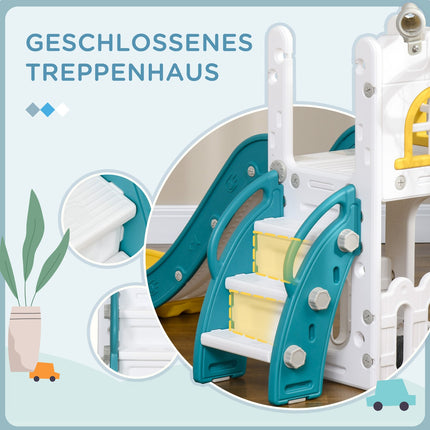 Kinder-Rutsche, 4 in 1, Kleinkinderrutsche mit Basketballkorb, Teleskop-Klettergerüst gelb 70 x 177 x 92 cm