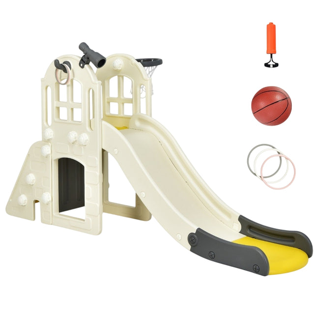 Kinderrutsche Kletterrutsche mit Basketballkorb Ballringwurf und Teleskop 189,5 x 83 x 98 cm Gelb