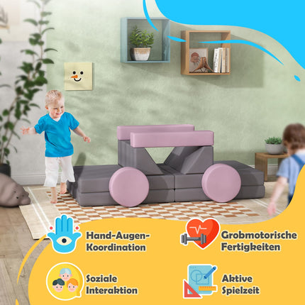 Modulares Schaumstoffsofa für Kinder, 12-teiliges Spielsofa, Grau/Pink