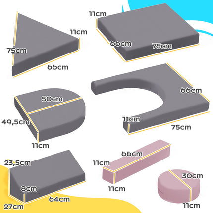 Modulares Schaumstoffsofa für Kinder, 12-teiliges Spielsofa, Grau/Pink
