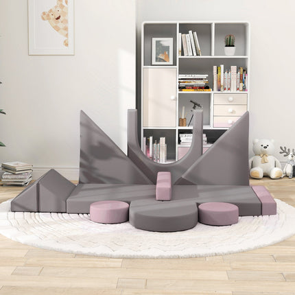Modulares Schaumstoffsofa für Kinder, 12-teiliges Spielsofa, Grau/Pink
