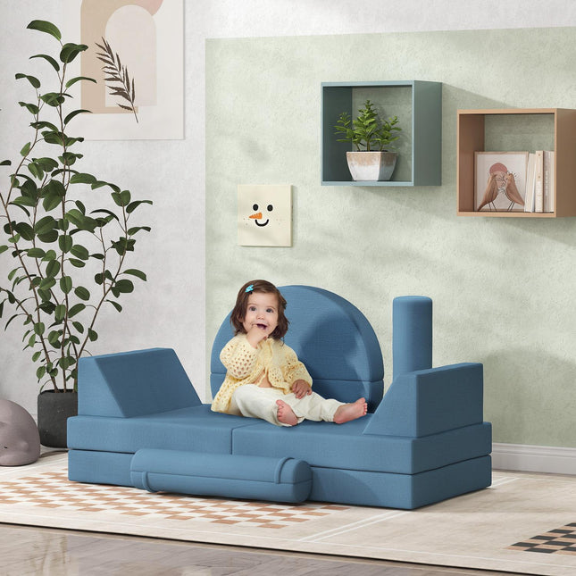 Blaues Schaumstoffsofa für Kinder – 14-teiliges modulares Spielset