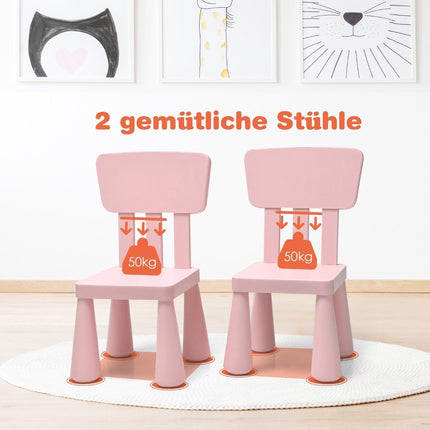 Kindertisch und 2 Stühle 3 tlg. Kindersitzgruppe Kindermöbel Set rosa