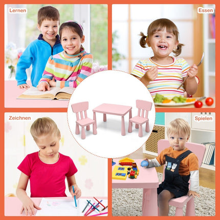 Kindertisch und 2 Stühle 3 tlg. Kindersitzgruppe Kindermöbel Set rosa