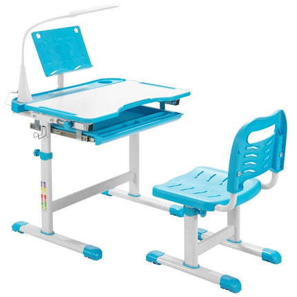 Kindertisch Kinderschreibtisch-Set mit Buchständer &amp; LED-Licht für Jungen und Mädchen Blau