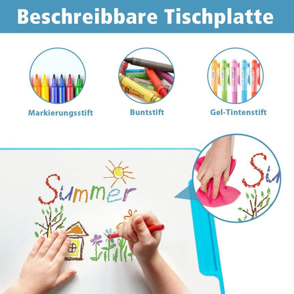 Kindertisch Kinderschreibtisch-Set mit Buchständer &amp; LED-Licht für Jungen und Mädchen Blau