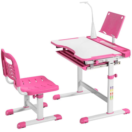 Kindertisch Kinderschreibtisch-Set mit Buchständer und LED-Licht für Jungen und Mädchen Rosa