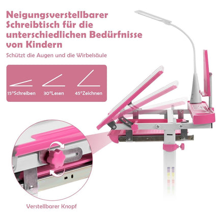 Kindertisch Kinderschreibtisch-Set mit Buchständer und LED-Licht für Jungen und Mädchen Rosa