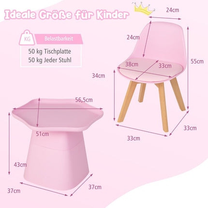 Children's table with 2 chairs 3 pieces. Children's seating group made of beech wood children's seating set pink