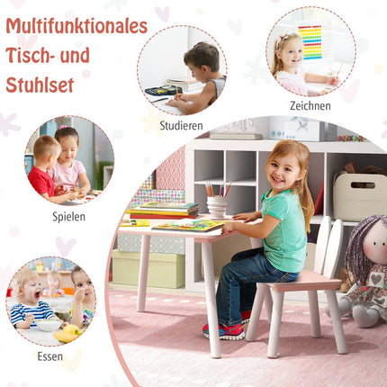 Children's table with 2 chairs 3 pieces. Children's seating group with pink solid wood legs