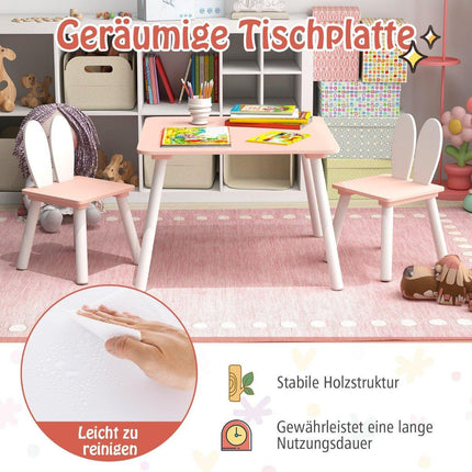 Children's table with 2 chairs 3 pieces. Children's seating group with pink solid wood legs