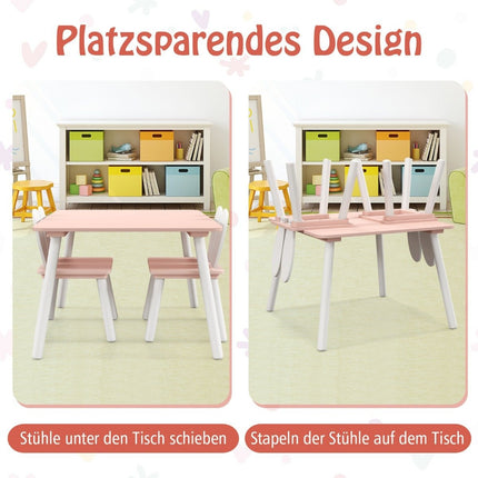 Children's table with 2 chairs 3 pieces. Children's seating group with pink solid wood legs