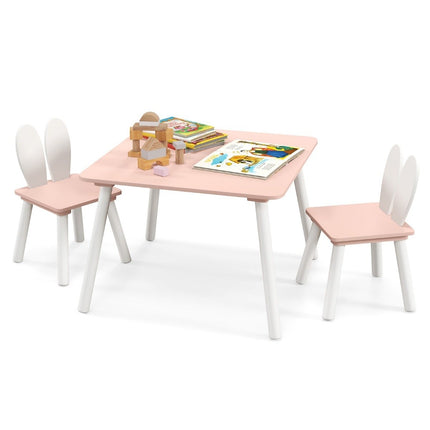 Children's table with 2 chairs 3 pieces. Children's seating group with pink solid wood legs