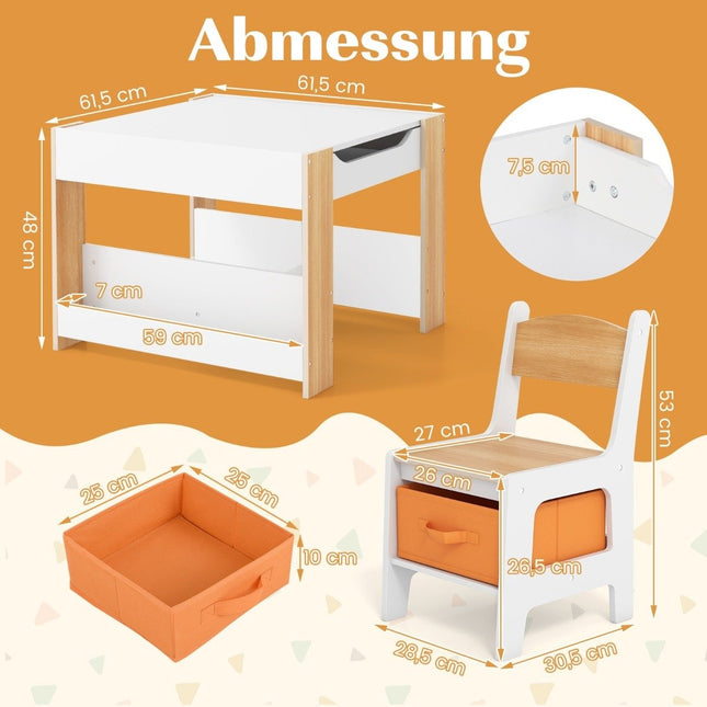Table pour enfants avec 2 chaises et plateau de table réversible et étagères Ensemble de sièges pour enfants 3 pièces naturel