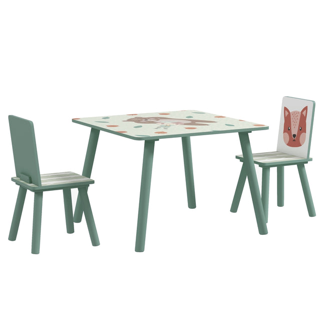 Children's table and chairs - animal design, 3-8 years, green