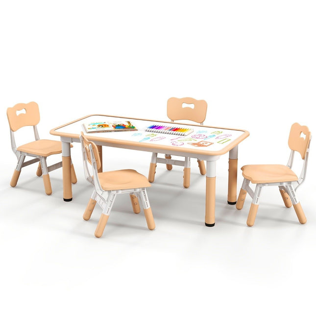 Kindertisch mit 4 Stühlen Set mit Graffiti-Tischplatte. Höhenverstellbare Kindersitzgruppe natur
