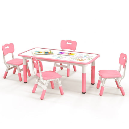 Kindertisch mit 4 Stühlen Set mit Graffiti Tischplatte. Höhenverstellbare Kindersitzgruppe rosa