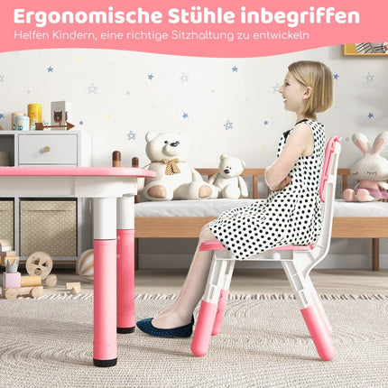 Kindertisch mit 4 Stühlen Set mit Graffiti Tischplatte. Höhenverstellbare Kindersitzgruppe rosa