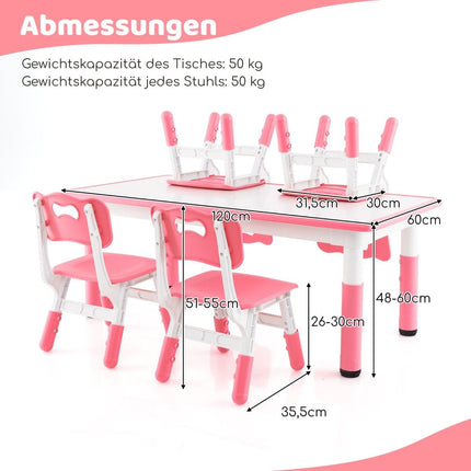 Kindertisch mit 4 Stühlen Set mit Graffiti Tischplatte. Höhenverstellbare Kindersitzgruppe rosa