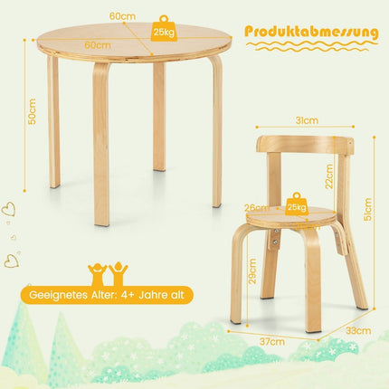 Kindertisch Holztisch mit 4 Stühlen für Kinder Kindertisch und Stuhlset mit Naturrückenlehne