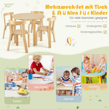 Kindertisch Holztisch mit 4 Stühlen für Kinder Kindertisch und Stuhlset mit Naturrückenlehne