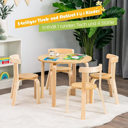 Kindertisch Holztisch mit 4 Stühlen für Kinder Kindertisch und Stuhlset mit Naturrückenlehne