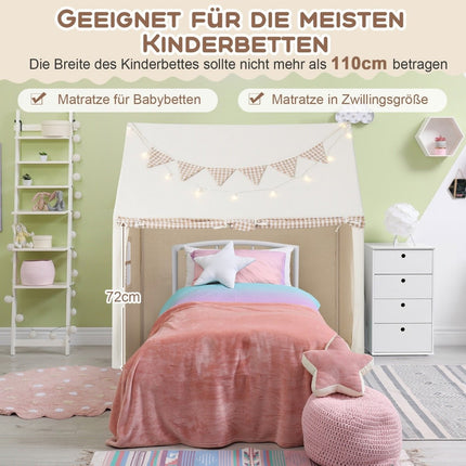 Kinderzelt für drinnen, Kinderspielhaus mit Matte &amp; Lichtern, 125 x 100 x 127 cm, beige