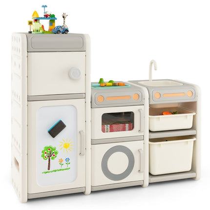 Kinderspielzeugschrank mit magnetischem Whiteboard &amp; abnehmbarem Waschbecken &amp; Wasserhahn
