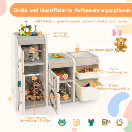 Kinderspielzeugschrank mit magnetischem Whiteboard &amp; abnehmbarem Waschbecken &amp; Wasserhahn