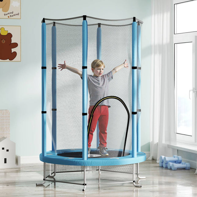 Indoor-Trampolin für Kinder, Ø 140 cm – Sicherheitsnetz, Reißverschlusstür