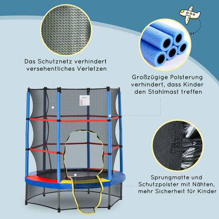 Kinder-Trampolin für drinnen und draußen mit Sicherheitsnetz, 140 cm
