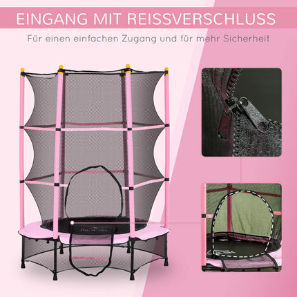 Kindertrampolin mit Sicherheitsnetz, Rosa, Ø140 cm