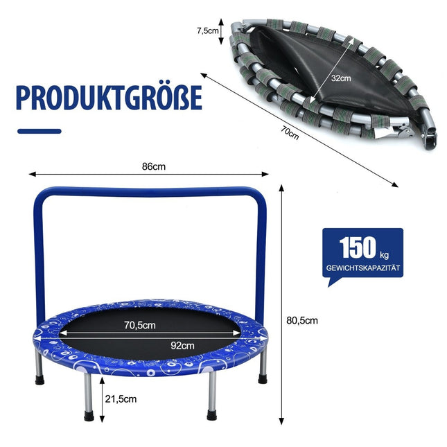 Kindertrampolin Minitrampolin Faltbares Trampolin für Kleinkinder Blau + Schwarz