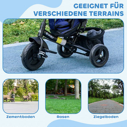 Kleinkind-Dreirad mit Schubstange, Sonnenverdeck, Dunkelblau