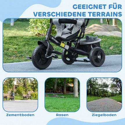 Kleinkinderdreirad mit Schiebestange, Sonnendach, Grau