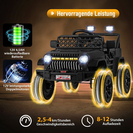 Kinder-LKW mit 12 V Akku wiederaufladbares Elektroauto mit Fernbedienung schwarz