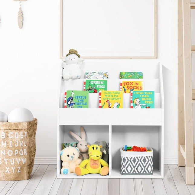 Children's wooden bookcase with 3 tiers & 2 shelves toy shelf white
