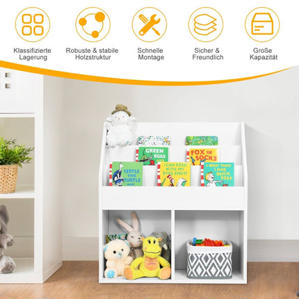 Kinderbücherregal aus Holz mit 3 Etagen &amp; 2 Regalen Spielzeugregal weiß