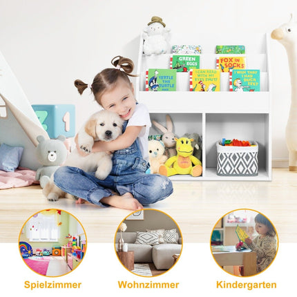 Kinderbücherregal aus Holz mit 3 Etagen &amp; 2 Regalen Spielzeugregal weiß