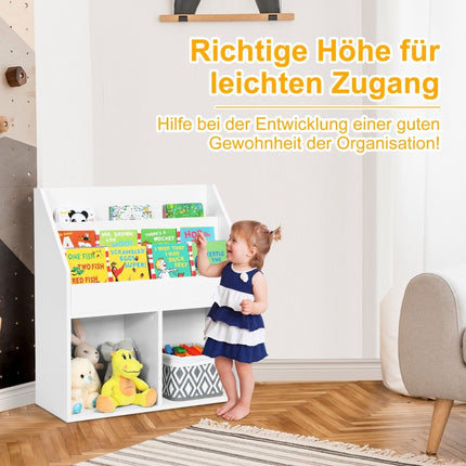 Kinderbücherregal aus Holz mit 3 Etagen &amp; 2 Regalen Spielzeugregal weiß