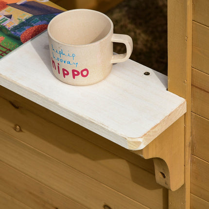 Kinder-Holzspielhaus Outdoor-Spielhaus mit Tür, Fenster und Blumenkasten-Briefkastenbank für Kinder von 3-6 Jahren