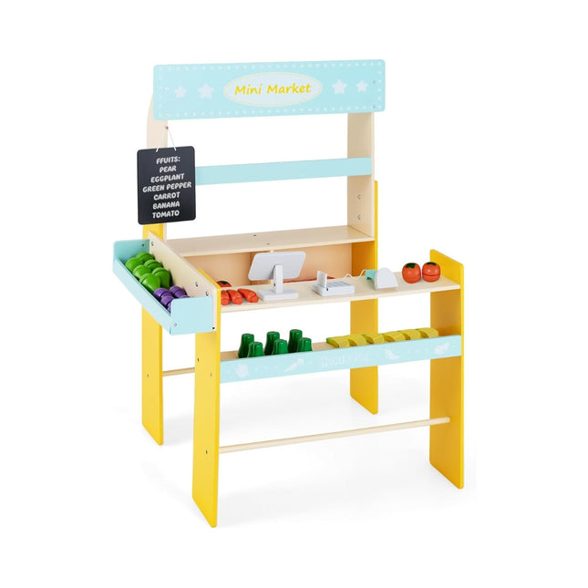 Kinder-Holzkaufladen mit abnehmbarer Spielplatte &amp; Kassenautomat &amp; Scanner &amp; Markt-Spielset