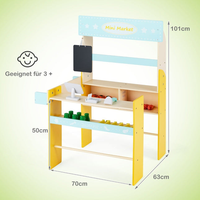 Kinder-Holzkaufladen mit abnehmbarer Spielplatte &amp; Kassenautomat &amp; Scanner &amp; Markt-Spielset