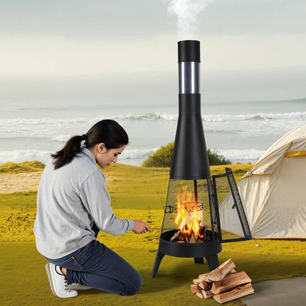 Chiminea 20 Inch Wood Burning Fire Pit With BBQ Grill