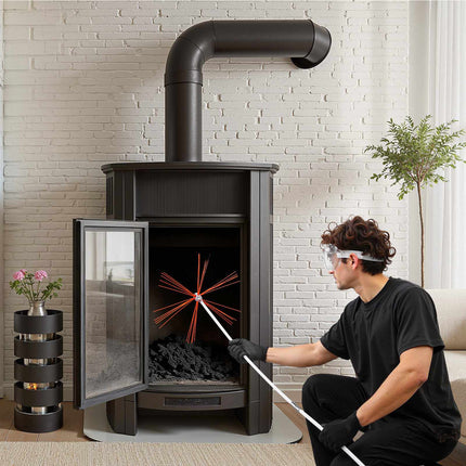 Chimney Sweep Kit, 12m Extendable Rods, Dual Brush