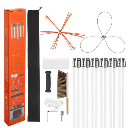 Chimney Sweep Kit, 12m Extendable Rods, Dual Brush