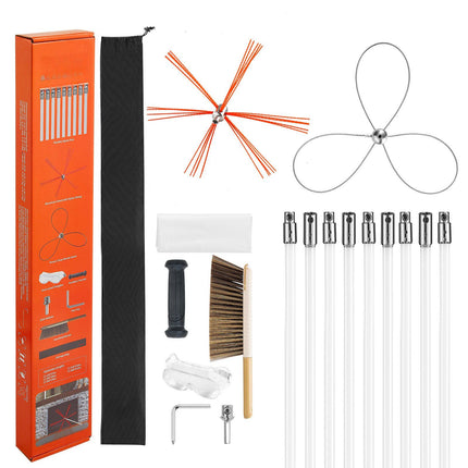 Chimney Sweep Kit, 9m Extendable Rod, Dual Brush Heads