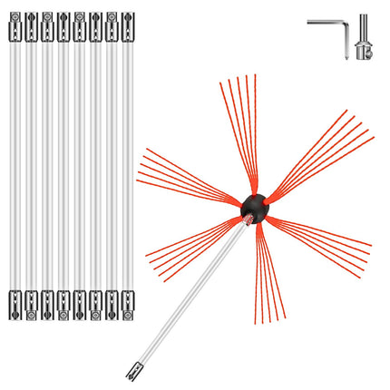 Chimney Sweep Kit, 9m Nylon Rods, Drill Powered Brush