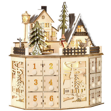 Adventskalender Holzzug mit 24 LED-Geschenkboxen